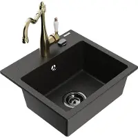 Mexen Évier 1 bac en granit Milo avec mitigeur Carla, noir/or métallique (6505-75-670700-50-B)