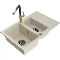Mexen Gaspar évier en granit 1,5 bol avec égouttoir et mélangeur Flora, Beige - 6507-69-670401-57-B