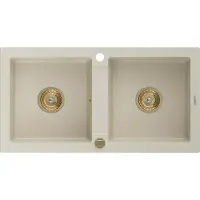 Mexen Mario évier 2 cuves en granit 820 x 436 mm, Beige, siphon Gold - 6504822000-69-G