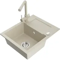 Mexen Évier 1 bac en granit Enzo avec égouttoir et mélangeur Duero, beige (6506-69-671600-69)