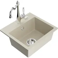 Mexen Évier 1 bac en granit Milo avec mélangeur Carla, beige (6505-69-670700-00)