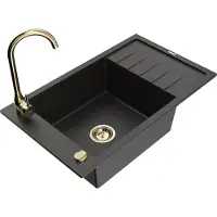 Mexen Elias 1 bac en granit avec égouttoir et mitigeur Telma, Noir/Or - 6511-75-670200-50