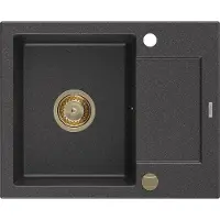 Mexen Enzo granit évier 1 avec égouttoir 576x465 mm, noir moucheté, + siphon doré (6506571005-76-G)