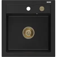 Mexen Vito Evier 1 bac en granit 520 x 490 mm, noir, siphon doré (6503521000-77-G)