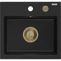 Mexen Milo évier 1 bac en granit 435 x 410 mm, Noir, siphon Or - 6505441000-77-G