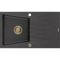 Mexen Cesar évier 1 bac en granit avec égouttoir 775 x 470 mm, noir moucheté, siphon or - 6514771010-76-G