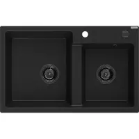 Mexen Tomas évier 2 cuves en granit 800 x 500 mm, Noir, siphon Noir - 6516802000-77-B