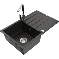 Mexen Bruno Evier 1 bac en granit avec égouttoir et mitigeur Rita, Noir/Or métal - 6513-75-670300-00