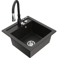 Mexen Évier Vitogranite 1 bac avec mitigeur Savita, noir/or métallisé (6503-75-672601-70)