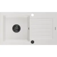 Mexen Pablo Évier en granit 1 cuve avec égouttoir 752 x 436 mm, blanc, siphon noir - 6510751010-20-B