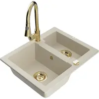 Mexen Carlos Évier en granit 1,5 bol avec mitigeur Elia, Beige - 6518-69-670101-50