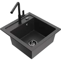 Mexen Évier 1 bac en granit Vito avec mitigeur Flora, noir moucheté (6503-76-670401-70-B)