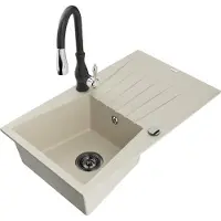 Mexen Evier en granit Cesar 1 bac avec égouttoir et mitigeur Savita, Beige - 6514-69-672601-70