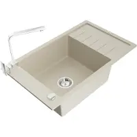 Mexen Elias évier 1 bac en granit avec égouttoir et mitigeur Rita, Beige - 6511-69-670300-00