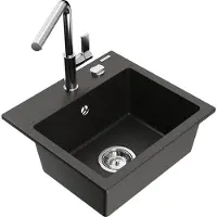 Mexen Évier 1 bac en granit Milo avec mitigeur Flora, noir/or métallique (6505-75-670401-00)