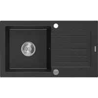 Mexen Pablo Évier en granit 1 bac avec égouttoir 752 x 436 mm, noir/argent métallisé - 6510751010-73