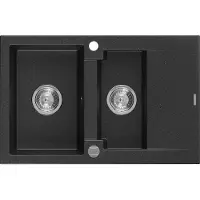 Mexen Gaspar évier 1,5 bac en granit avec égouttoir court 737 x 475 mm, Noir/Métal argenté - 6507731505-73