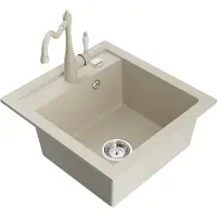 Mexen Évier 1 bac en granit Vito avec mélangeur Carla, beige (6503-69-670700-69)