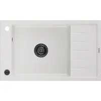 Mexen Elias Evier 1 bac en granit avec égouttoir 795 x 480 mm, blanc, siphon noir - 6511791005-20-B