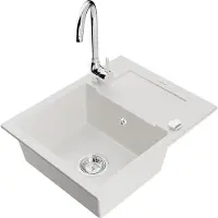 Mexen Enzo Évier en granit 1 bac avec égouttoir et mitigeur Telma, blanc - 6506-20-670200-00