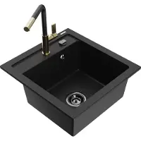 Mexen Évier 1 bac en granit Vito avec mitigeur Flora, noir (6503-77-670401-57-B)