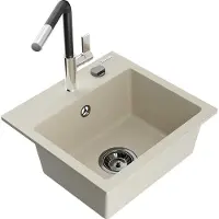 Mexen Évier 1 bac en granit Milo avec mitigeur Flora, beige (6505-69-670401-07-B)