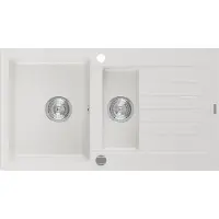 Mexen Matias évier en granit 1,5 bac avec égouttoir court 900 x 505 mm, blanc - 6502901505-20