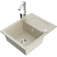 Mexen Évier 1 bac en granit Enzo avec égouttoir incluant le mitigeur Rita, beige (6506-69-670300-00)