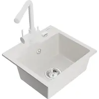 Mexen Milo évier 1 bac en granit avec mitigeur Duero, blanc - 6505-20-671600-20