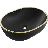 Mexen Viki lavabo à poser 48 x 35 cm, noir mat/bordures dorées - 21054875