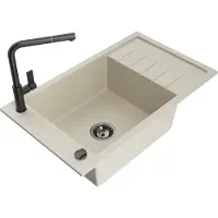 Mexen Elias évier en granit 1 bac avec égouttoir et mitigeur Flora, Beige - 6511-69-670401-70-B