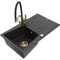 Mexen Evier Cesar 1 bac en granit avec égouttoir et mélangeur Duo, Noir/Argent métal - 6514-73-671701-57-G