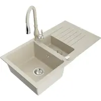 Mexen Matias évier en granit 1,5 bol avec égouttoir et mélangeur Savita, Beige - 6502-69-672601-69