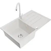 Mexen Bruno Evier 1 bac en granit avec égouttoir et mitigeur Telma, Blanc - 6513-20-670200-20