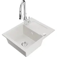 Mexen Enzo granit évier 1 avec égouttoir y compris mélangeur Savita, blanc (6506-20-672601-00)