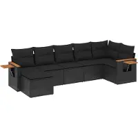 vidaXL Ensemble de salon de jardin 7 pièces avec coussins noir poly rotin