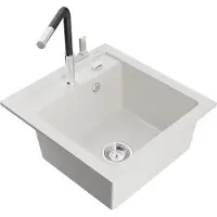 Mexen Évier 1 bac en granit Vito avec mitigeur Flora, blanc (6503-20-670401-07)