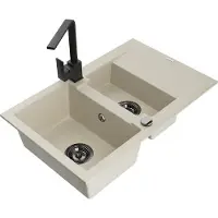 Mexen Gaspar évier en granit 1,5 bac avec égouttoir et mitigeur Rita, Beige - 6507-69-670300-70