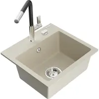 Mexen Évier 1 bac en granit Milo avec mitigeur Flora, beige (6505-69-670401-07)