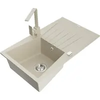 Mexen Cesar Évier en granit 1 bac avec égouttoir et mitigeur Rita, Beige - 6514-69-670300-69
