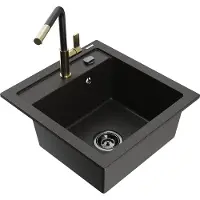 Mexen Évier 1 bac Vito en granit avec mitigeur Flora, noir/or métallique (6503-75-670401-57-B)