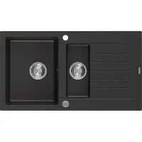 Mexen Matias évier en granit 1,5 bac avec égouttoir court 900 x 505 mm, noir/or métallisé - 6502901505-75