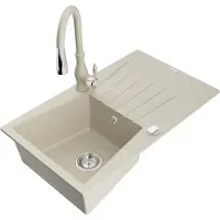 Mexen Evier en granit Cesar 1 bac avec égouttoir et mitigeur Savita, Beige - 6514-69-672601-69