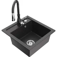 Mexen Évier Vitogranite 1 bac avec mitigeur Savita, noir moucheté (6503-76-672601-76)