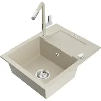 Mexen Enzo Évier en granit 1 bac avec égouttoir et mélangeur Flora, Beige - 6506-69-670401-09