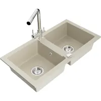 Mexen Mario Évier en granit 2 cuves avec mitigeur Duero, Beige - 6504-69-671600-00