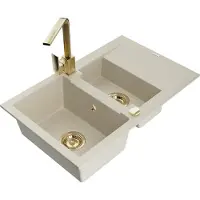 Mexen Gaspar évier en granit 1,5 bac avec égouttoir et mitigeur Rita, Beige - 6507-69-670300-50