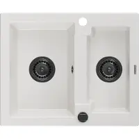 Mexen Carlos avec évier en granit 1.5 582 x 475 mm, blanc, + siphon noir (6518581500-20-B)