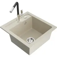 Mexen Évier 1 bac en granit Vito avec mitigeur Flora, beige (6503-69-670401-07)