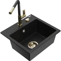 Mexen Évier 1 bac en granit Milo avec mitigeur Flora, noir (6505-77-670401-57-G)